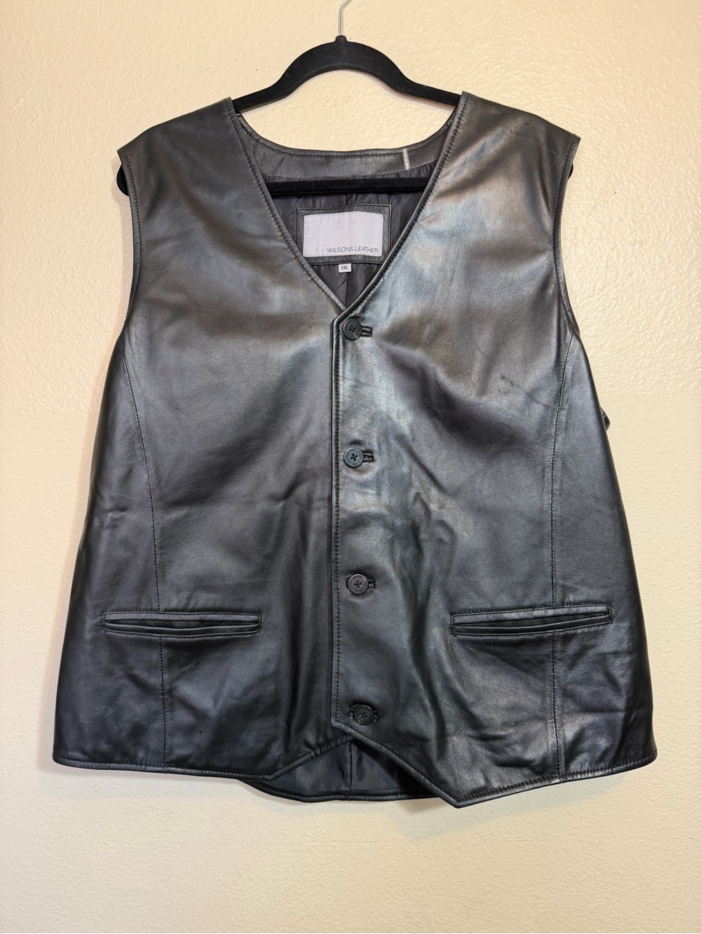 Wilsons Leather Black Leather Button-Front Vest